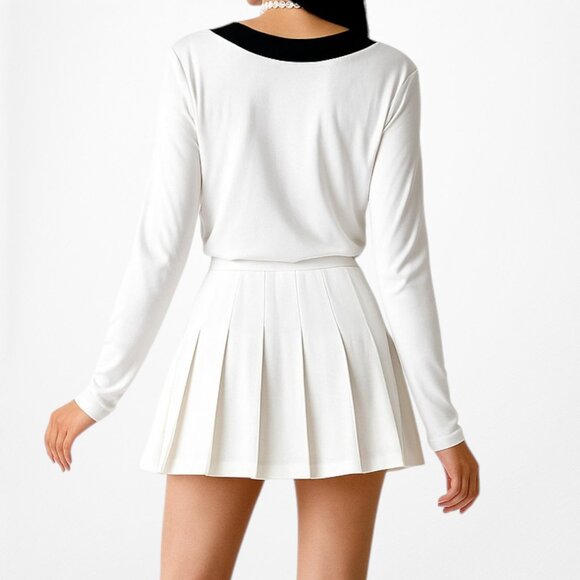 Mango White Black Colorblock Long Sleeve VNeck Blouse Knit Top Size XS/S - Picture 4 of 8